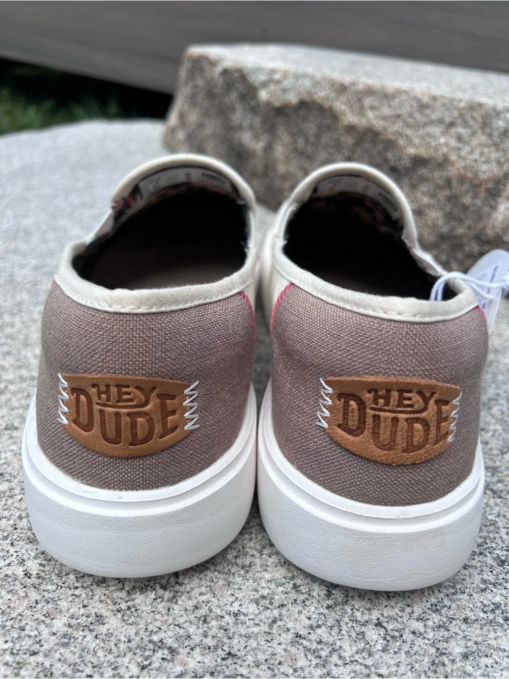 Hey Dude Women’s Slip-On Loafers in Light Cream with Brown Accents